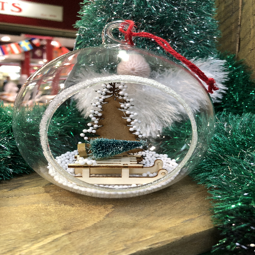 Glass Bauble Small Green Tree/Sleigh - Click Image to Close